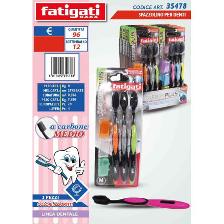 FATIGATI SPAZZOLINO X DENTI CARBONE 3PZ