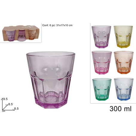 DUE ESSE BICCHIERI VETRO COLOR 6PZ 300ML